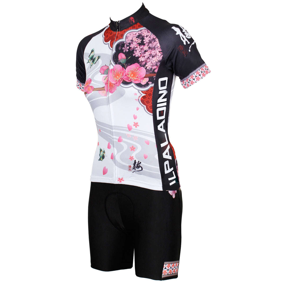 ILPALADINO Women's Long Sleeve Red Flower Cycling T-Shirt with Tights - Activewear for Outdoor Sports