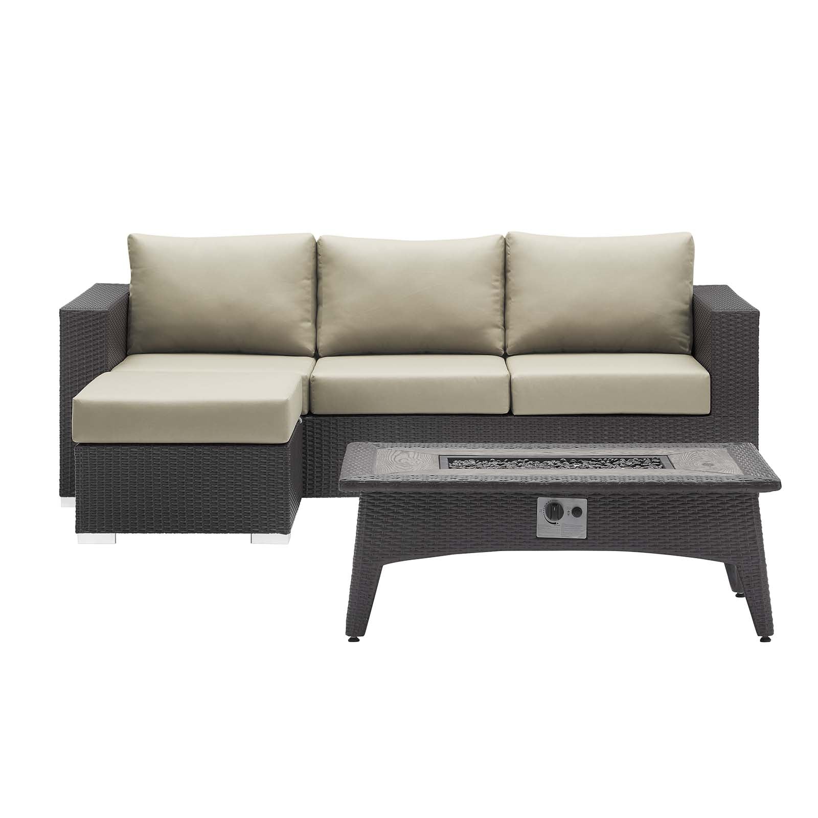 Convene 3 Piece Outdoor Patio Set with Fire Pit in Espresso Beige