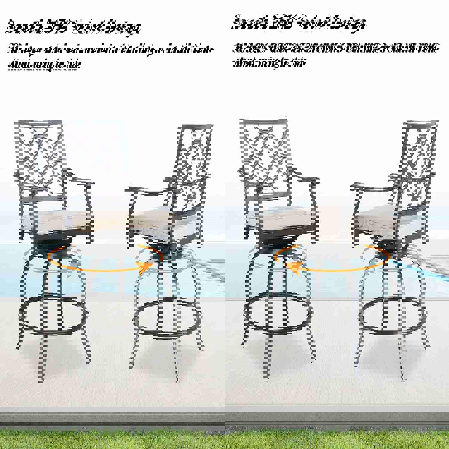 3-Piece Outdoor Patio Bar Set with Square Steel Table and Swivel Bar Stools