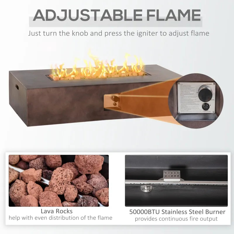 Outsunny 56 Inch Outdoor Propane Gas Fire Pit Table with Auto-Ignition and Lava Rocks