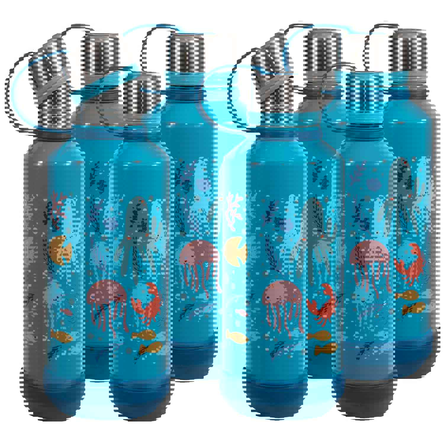 COOL GEAR 4-Pack 16 oz Stainless Steel Vacuum Insulated Water Bottle with Twist Off Cap
