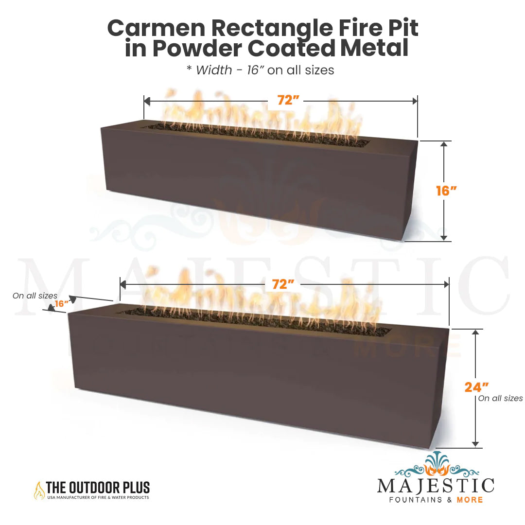 The Outdoor Plus Carmen Rectangle Fire Pit in Powder Coated Steel with Free Cover
