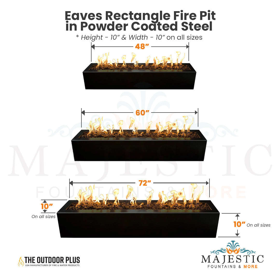 Outdoor Plus Eaves Rectangle Fire Pit in Powder Coated Steel with Free Cover