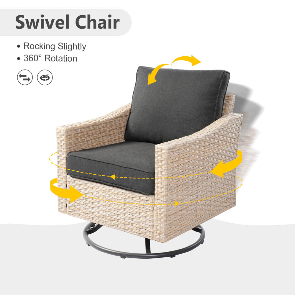 Ovios Athena Series 9-Piece Outdoor Patio Furniture Set with Swivel Chair & Fire Pit Table