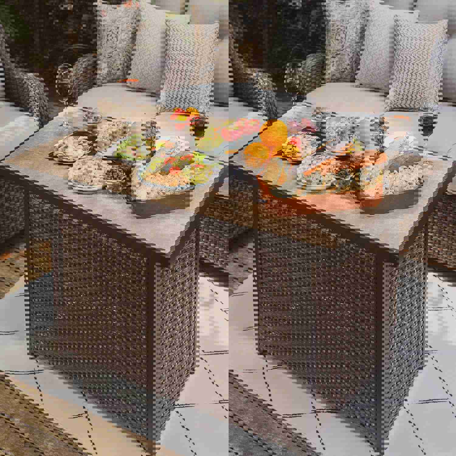 Outdoor 43 Inch 50,000 BTU Propane Gas Rattan Fire Pit Table with Ceramic Tabletop