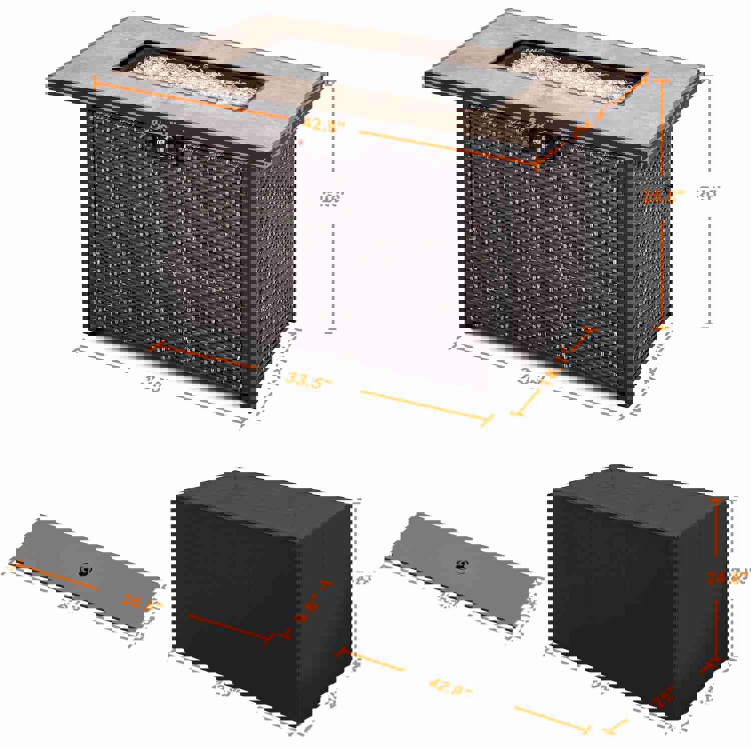 Outdoor 43 Inch 50,000 BTU Propane Gas Rattan Fire Pit Table with Ceramic Tabletop