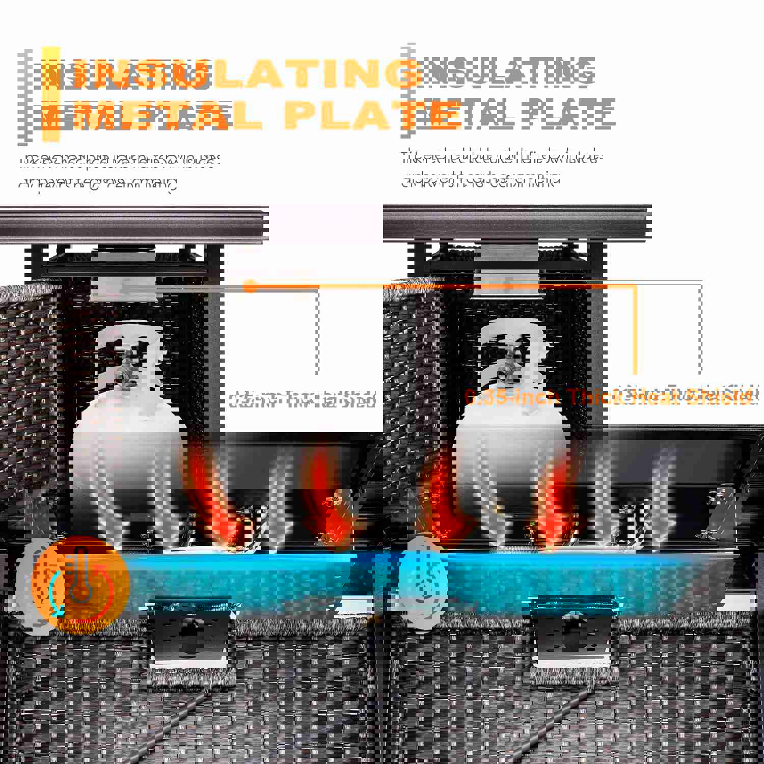 Outdoor 43 Inch 50,000 BTU Propane Gas Rattan Fire Pit Table with Ceramic Tabletop