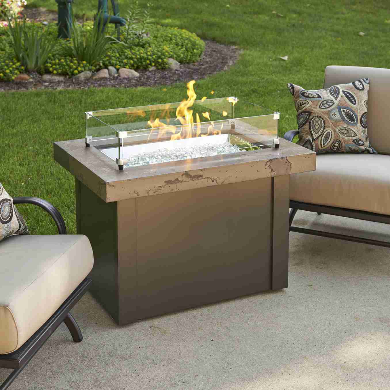 The Outdoor GreatRoom Company Providence 32-Inch Rectangular Natural Gas Fire Pit Table - Brown
