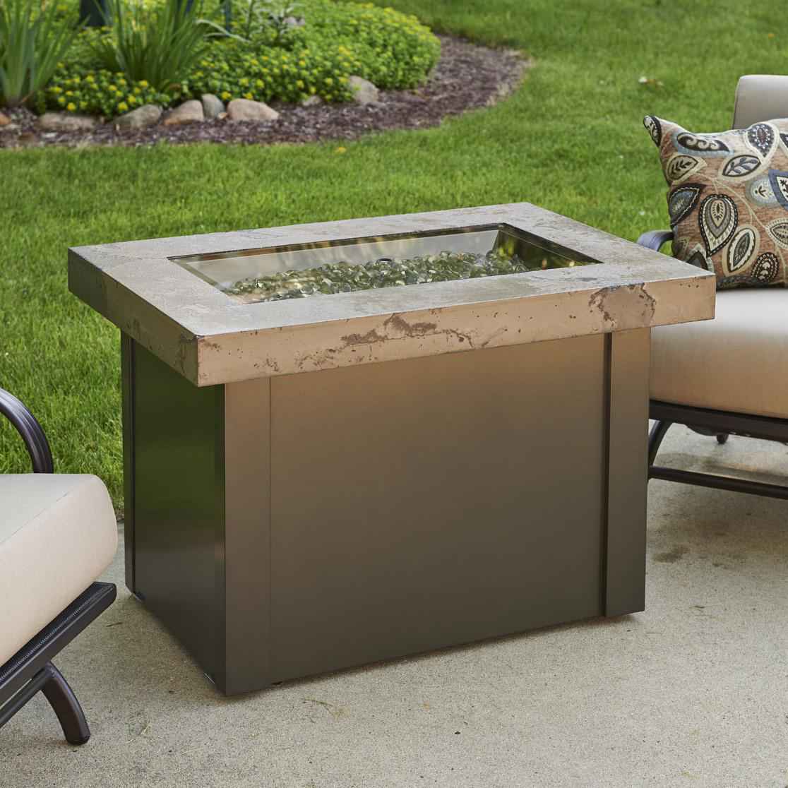 The Outdoor GreatRoom Company Providence 32-Inch Rectangular Natural Gas Fire Pit Table - Brown