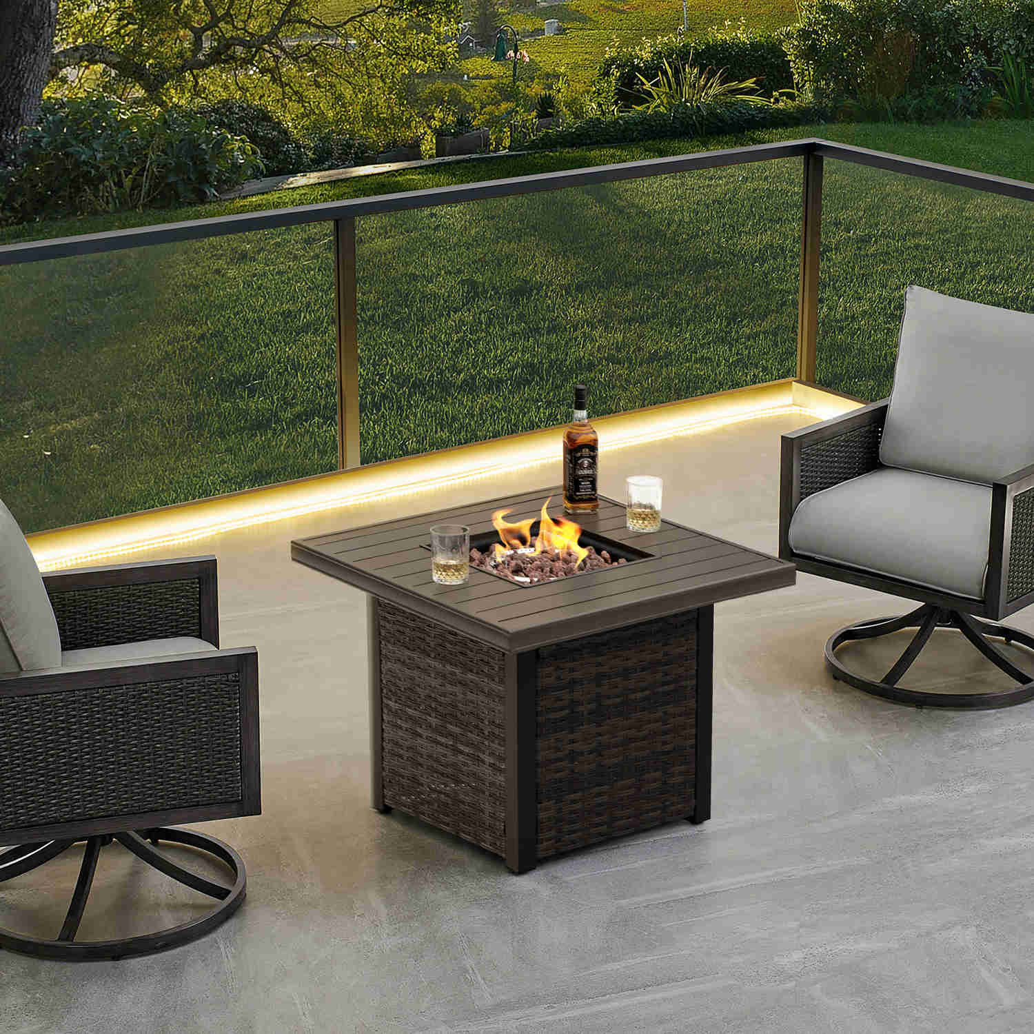Outdoor 32 Inch 50,000 BTU Propane Gas Fire Pit Table with Cover