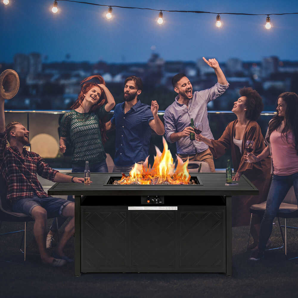 Modern Rectangular Outdoor Propane Fire Pit Table for Gatherings