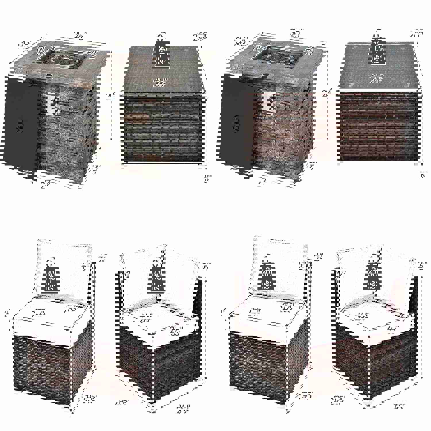 Tangkula 7 Pieces Patio Furniture Set with 50,000 BTU Fire Pit Table, Outdoor PE Wicker Conversation Sofa Set with Cushions