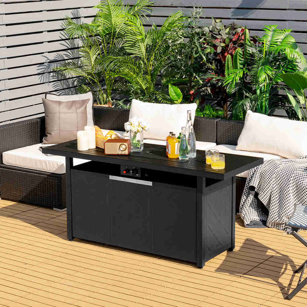 Modern Rectangular Outdoor Propane Fire Pit Table for Gatherings