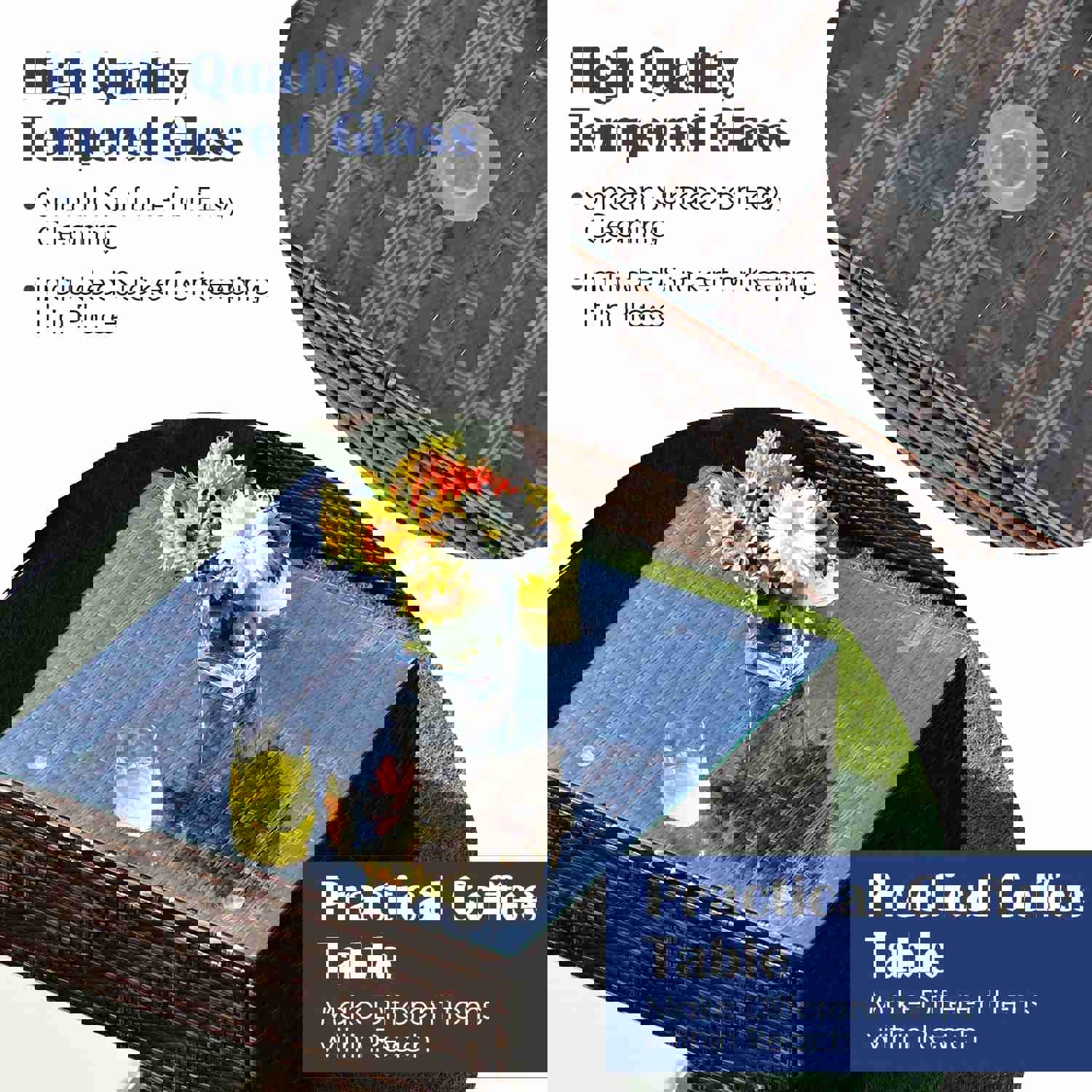 Tangkula 7 Pieces Patio Furniture Set with 50,000 BTU Fire Pit Table, Outdoor PE Wicker Conversation Sofa Set with Cushions