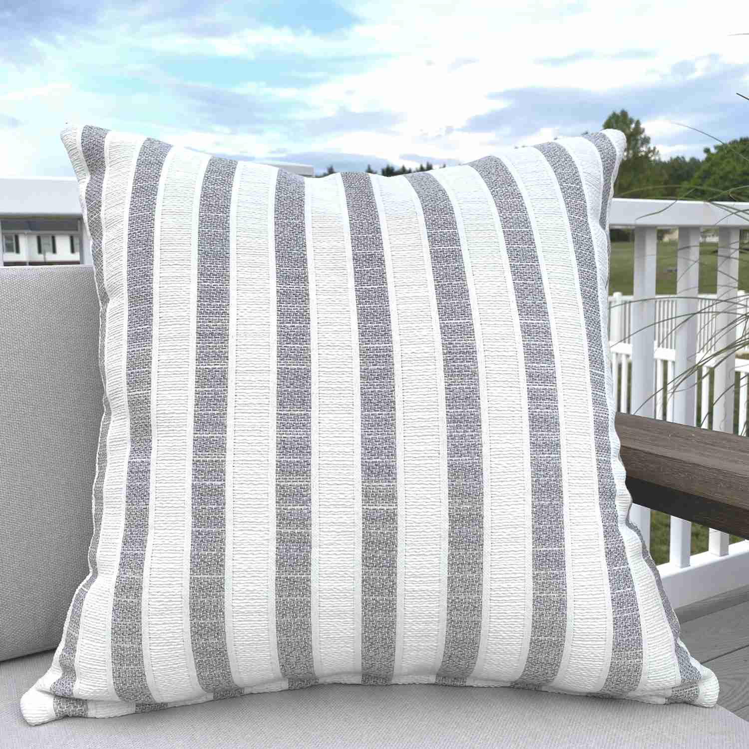 Outdoor Woven Stripes Gray Pillow Cover
