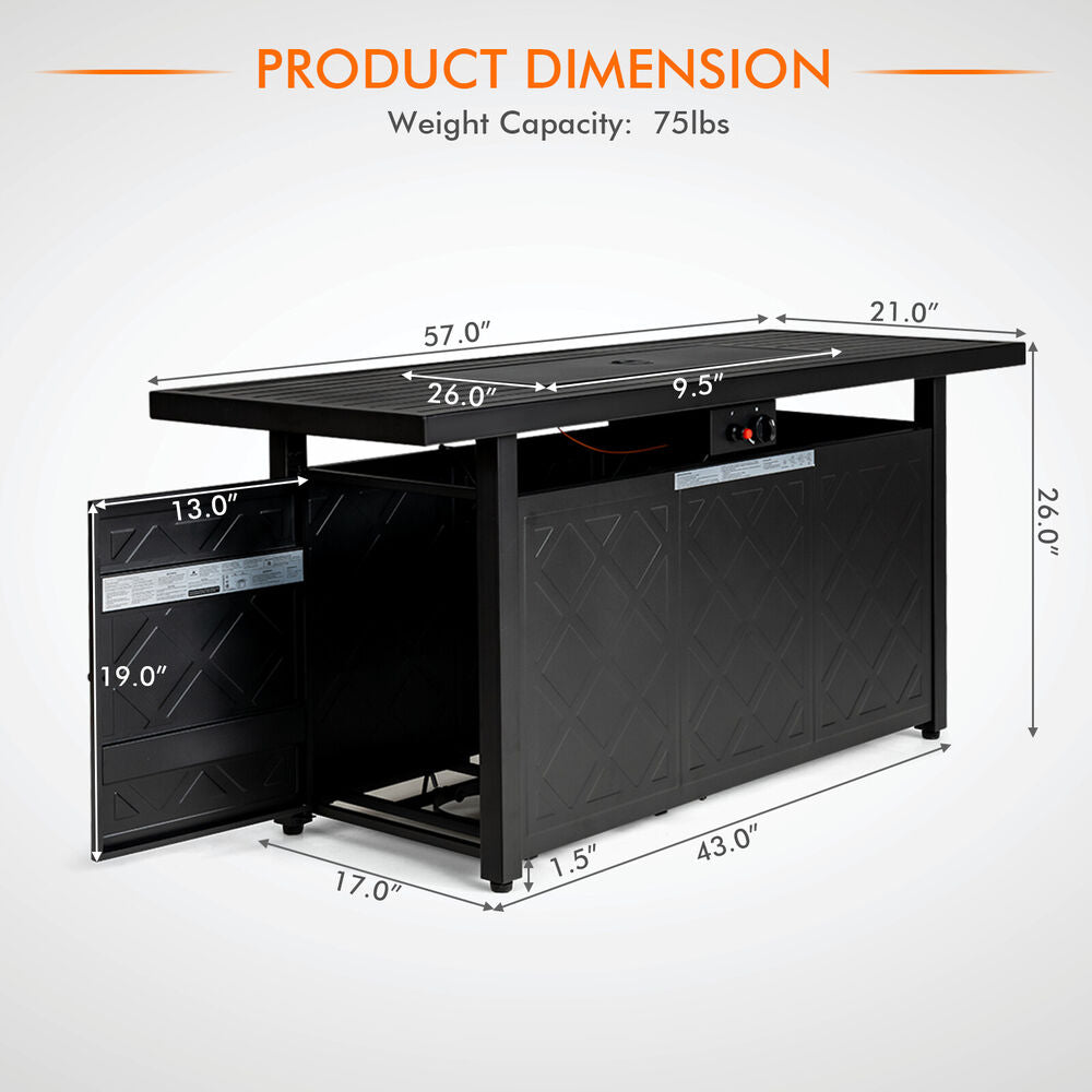 Modern Rectangular Outdoor Propane Fire Pit Table for Gatherings