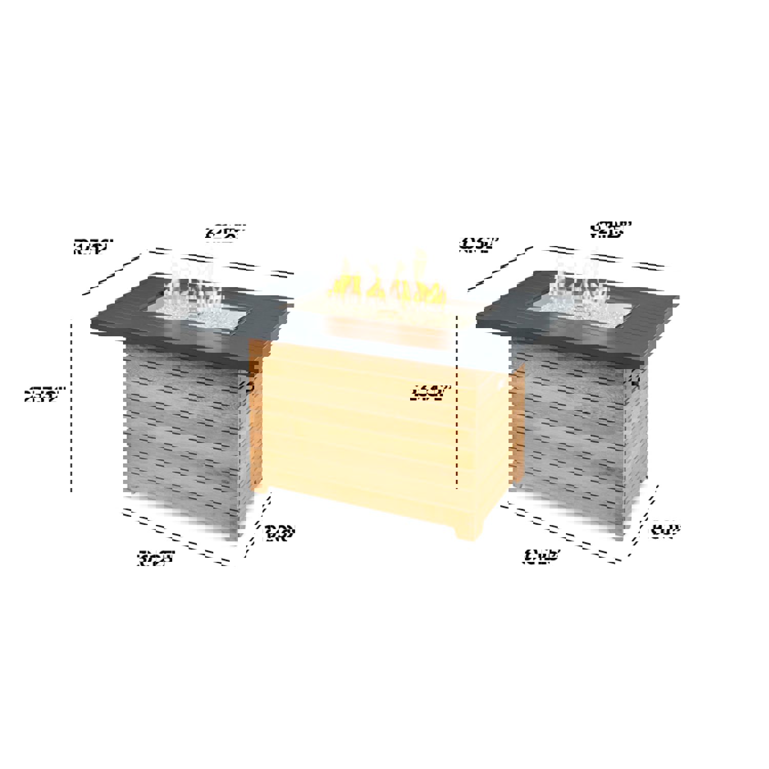Darien Rectangular Gas Fire Pit Table with Aluminum Top | DAR-1224-K