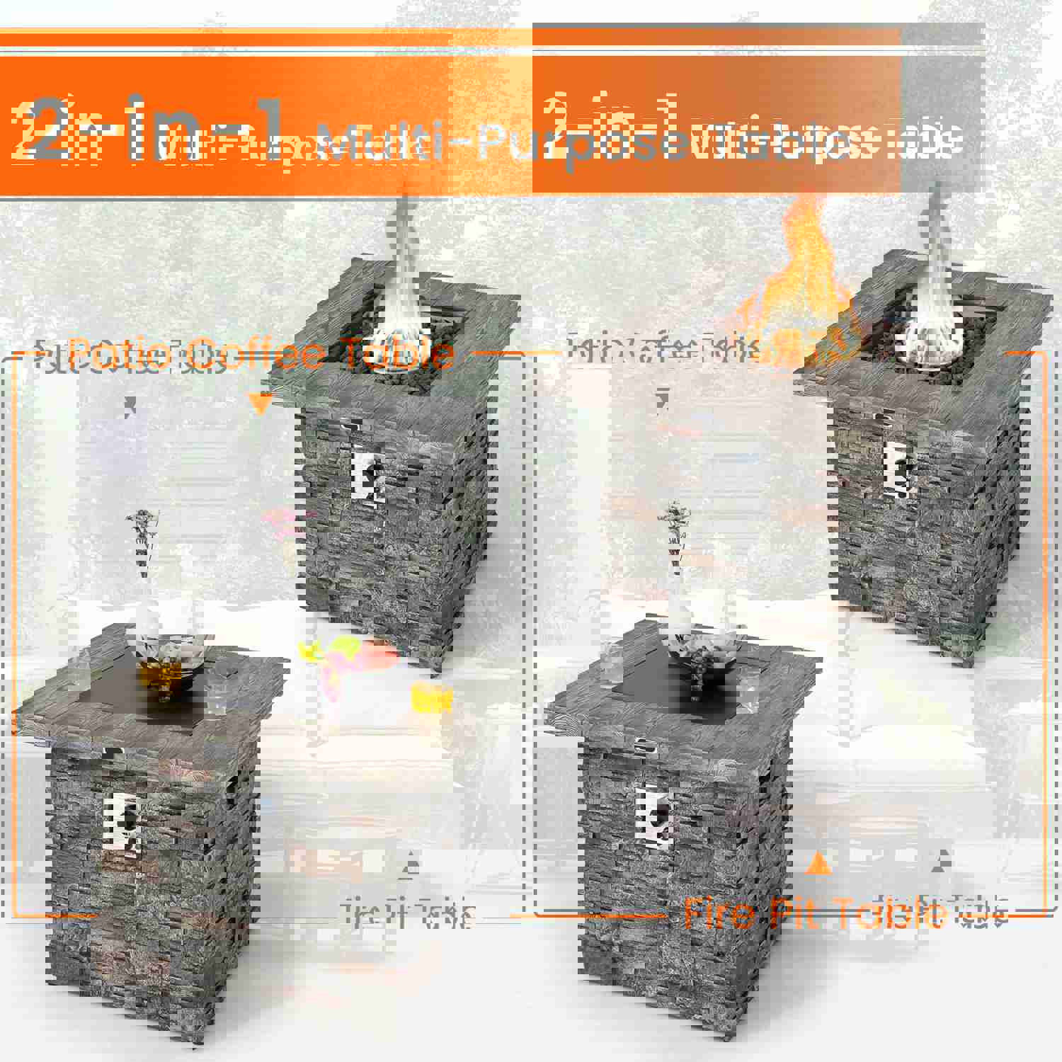 Tangkula 7 Pieces Patio Furniture Set with 50,000 BTU Fire Pit Table, Outdoor PE Wicker Conversation Sofa Set with Cushions