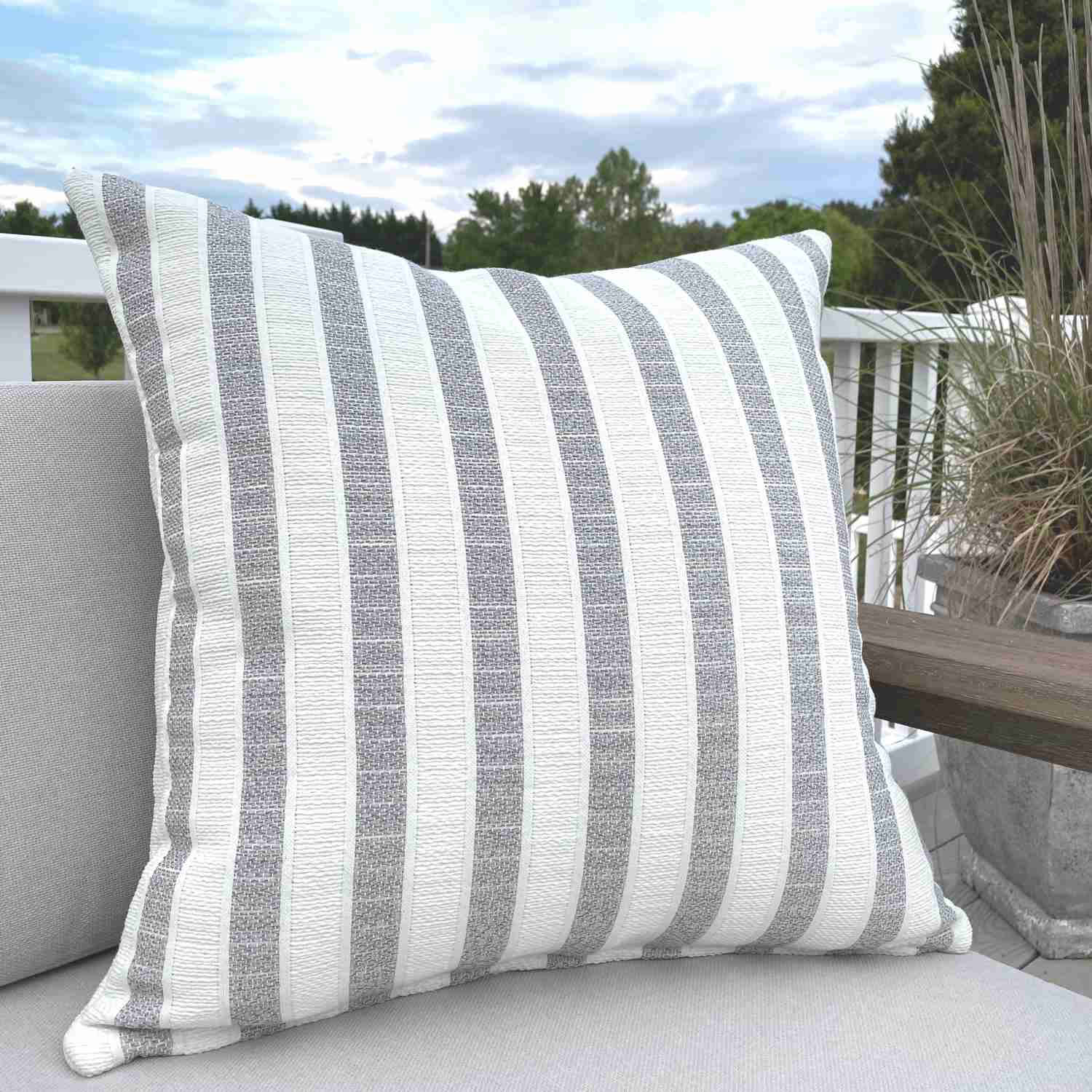 Outdoor Woven Stripes Gray Pillow Cover