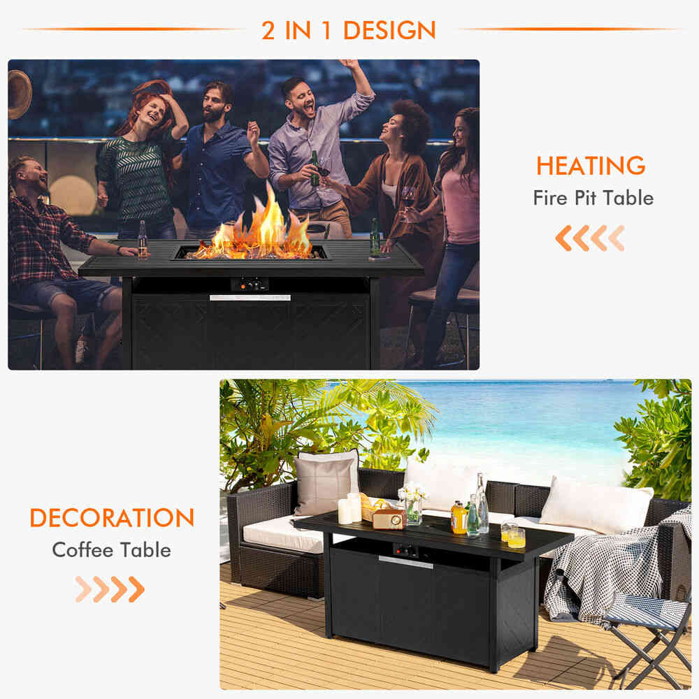 Modern Rectangular Outdoor Propane Fire Pit Table for Gatherings