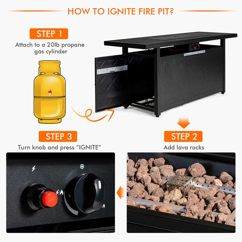 Modern Rectangular Outdoor Propane Fire Pit Table for Gatherings