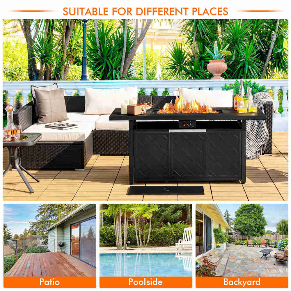 Modern Rectangular Outdoor Propane Fire Pit Table for Gatherings