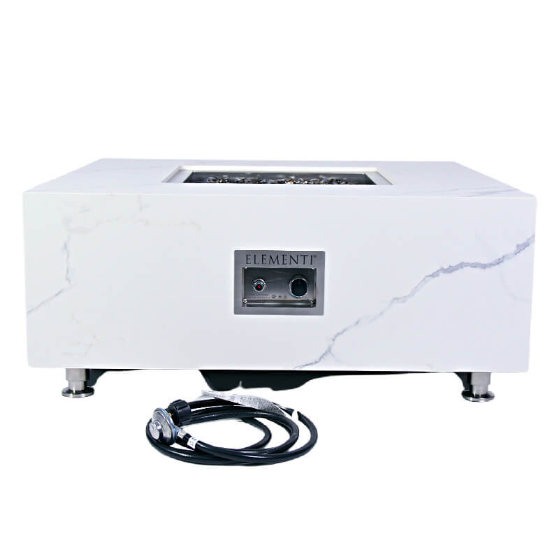 Elementi Bianco White Marble Porcelain Fire Pit Table - OFP103BW
