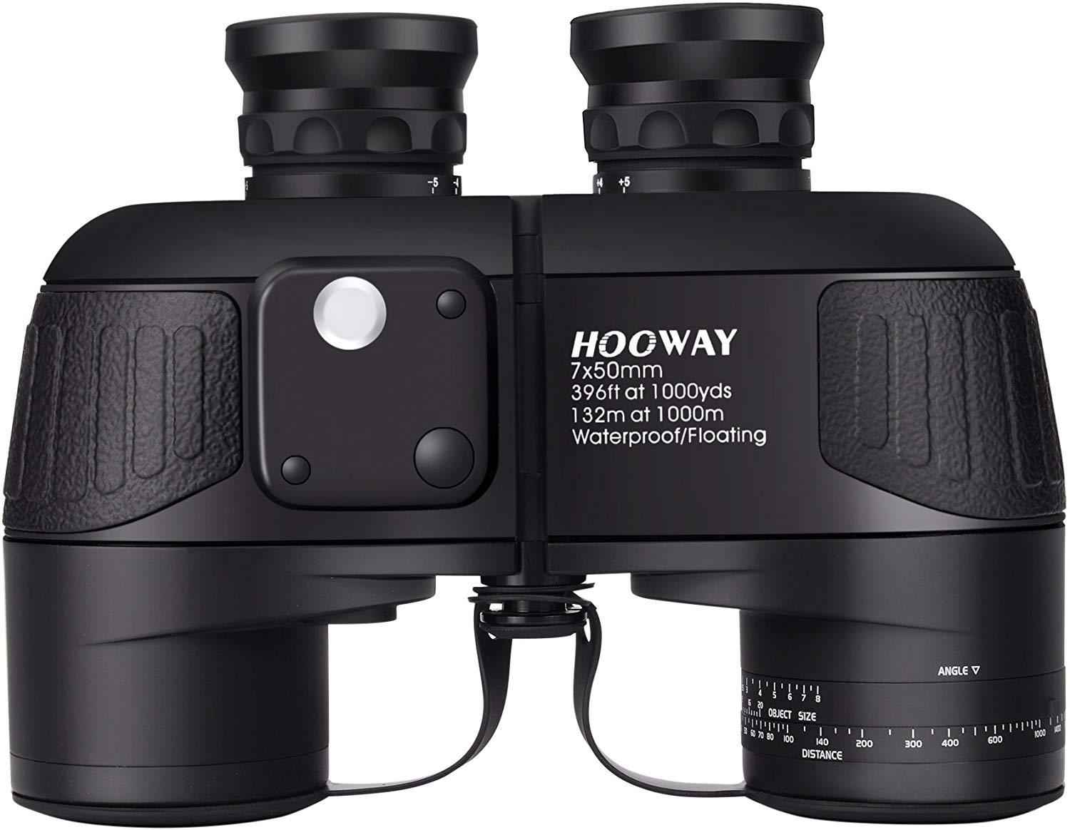 Hooway 7x50 Waterproof Fogproof Military Marine Binoculars with Internal Rangefinder & Compass