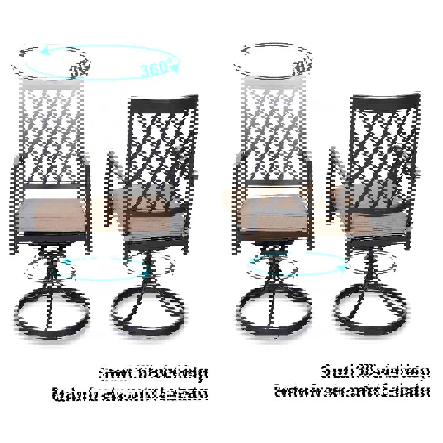 PHI VILLA 5-Piece Black Gas Fire Pit Table Outdoor Patio Dining Set with 4 Swivel Cushioned Chairs