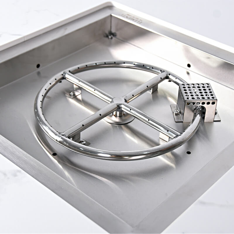 Elementi Bianco White Marble Porcelain Fire Pit Table - OFP103BW