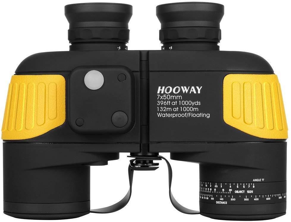 Hooway 7x50 Waterproof Fogproof Military Marine Binoculars with Internal Rangefinder & Compass