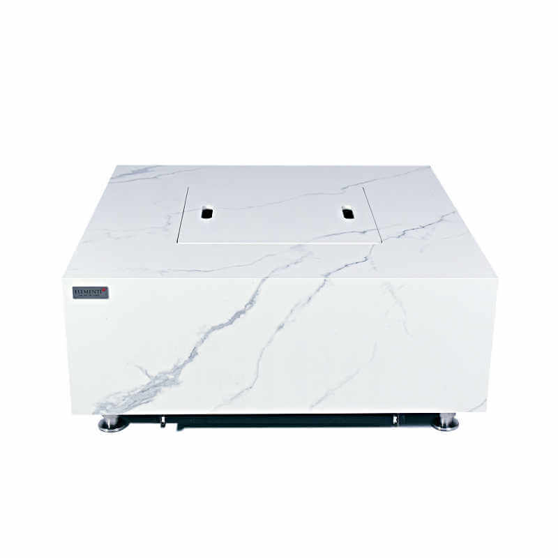 Elementi Bianco White Marble Porcelain Fire Pit Table - OFP103BW
