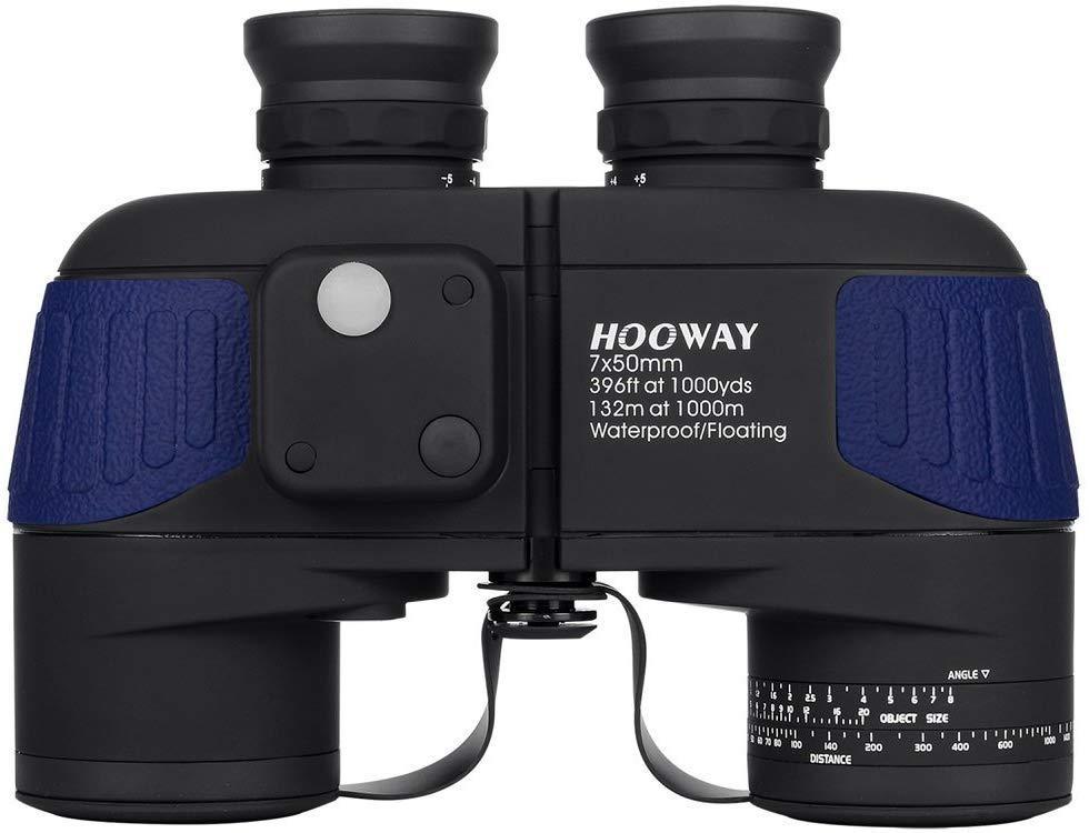 Hooway 7x50 Waterproof Fogproof Military Marine Binoculars with Internal Rangefinder & Compass