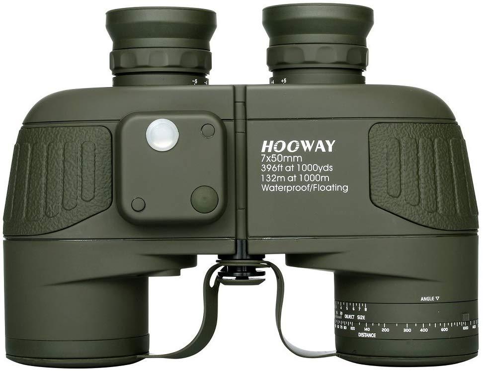 Hooway 7x50 Waterproof Fogproof Military Marine Binoculars with Internal Rangefinder & Compass