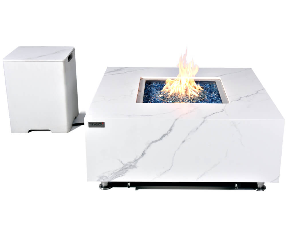 Elementi Bianco White Marble Porcelain Fire Pit Table - OFP103BW