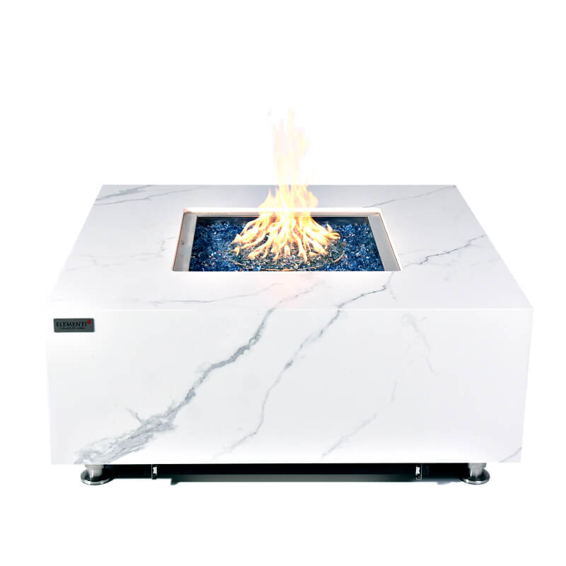 Elementi Bianco White Marble Porcelain Fire Pit Table - OFP103BW