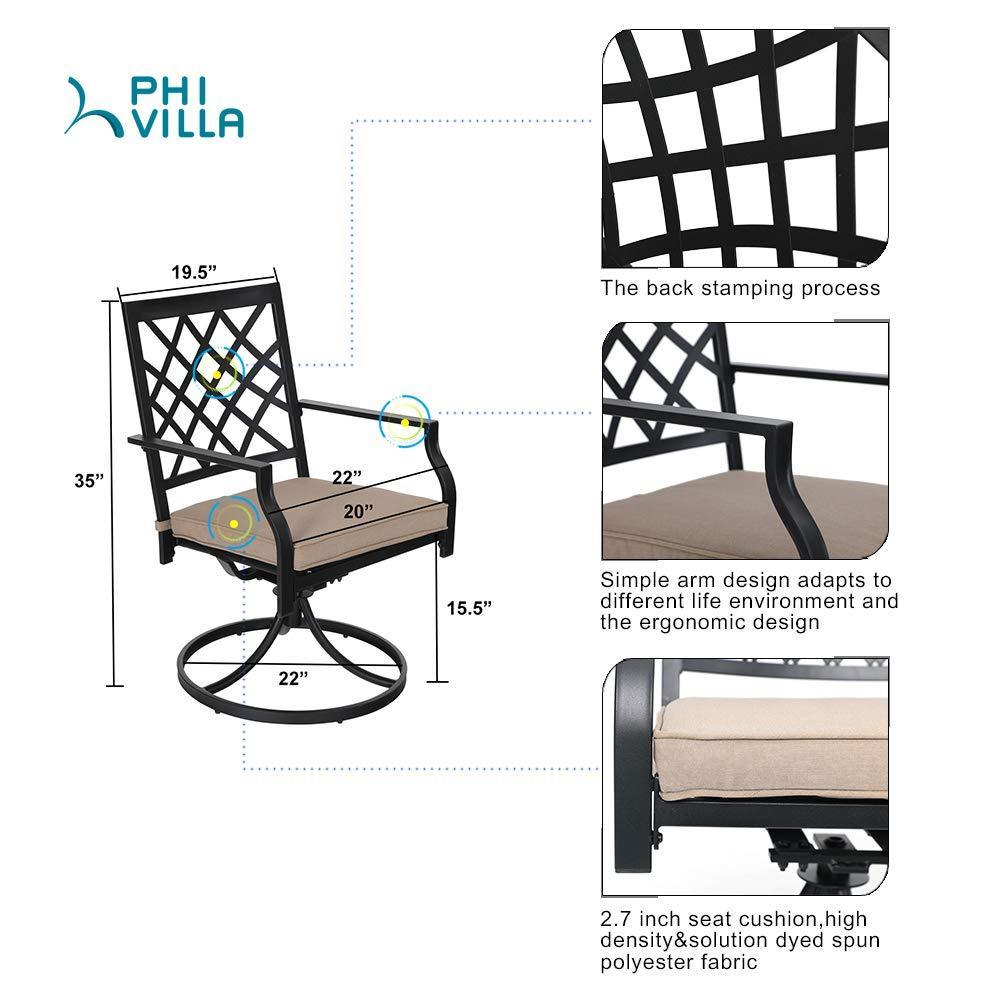 PHI VILLA 5-Piece Black Gas Fire Pit Table Outdoor Patio Dining Set with 4 Swivel Cushioned Chairs