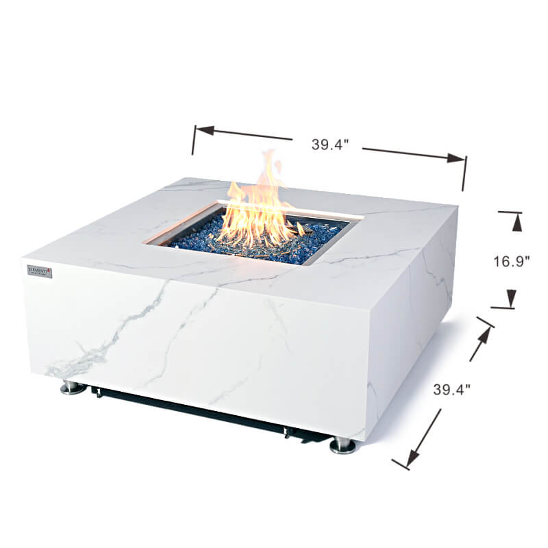 Elementi Bianco White Marble Porcelain Fire Pit Table - OFP103BW