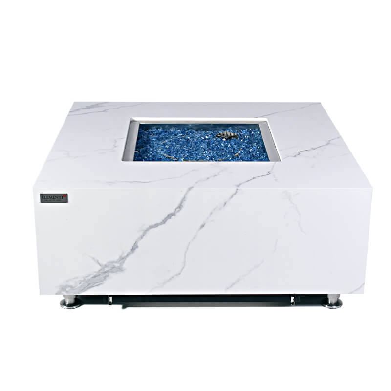 Elementi Bianco White Marble Porcelain Fire Pit Table - OFP103BW