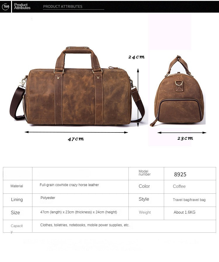 Crazy Horse Leather Men's Travel Bags - Large Capacity Fitness & Outdoor Handbags