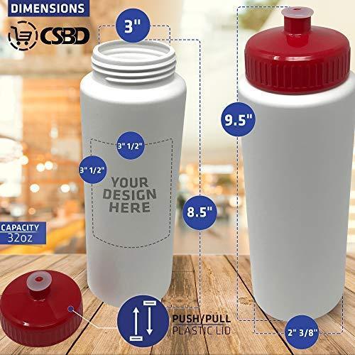 CSBD 32oz Sports Water Bottles, 4 Pack - Reusable, Leakproof, Customizable