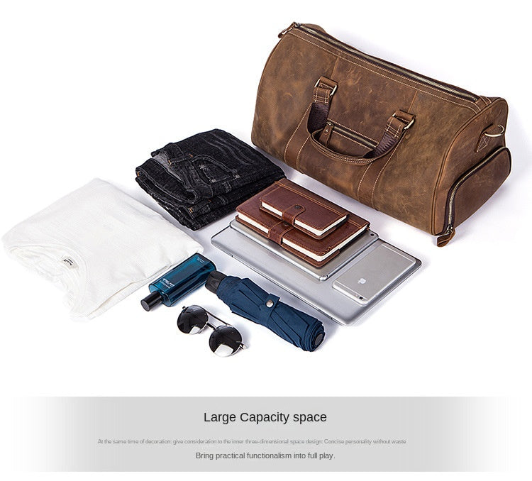 Crazy Horse Leather Men's Travel Bags - Large Capacity Fitness & Outdoor Handbags