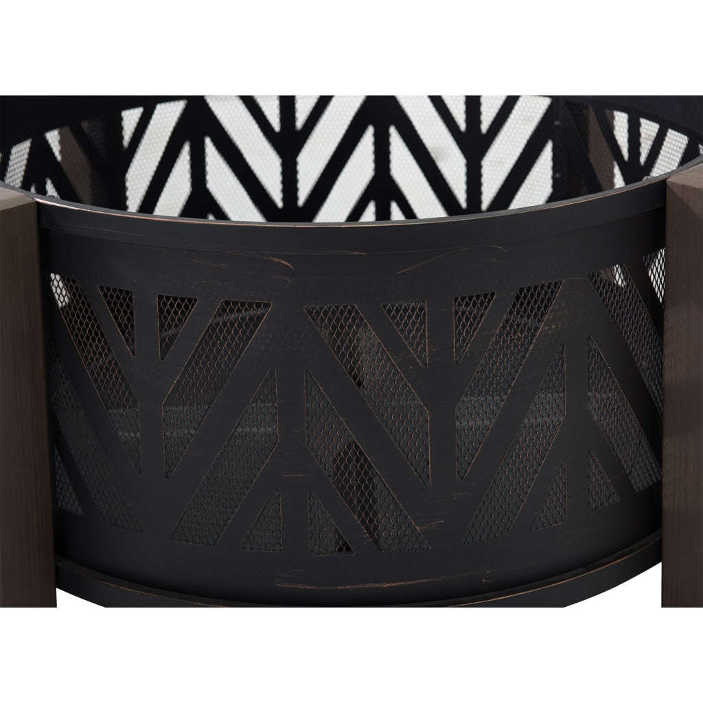 Sunjoy 31 in. Outdoor Fire Pit - Black Steel Wood Burning Fire Pit with Spark Screen and Fire Poker