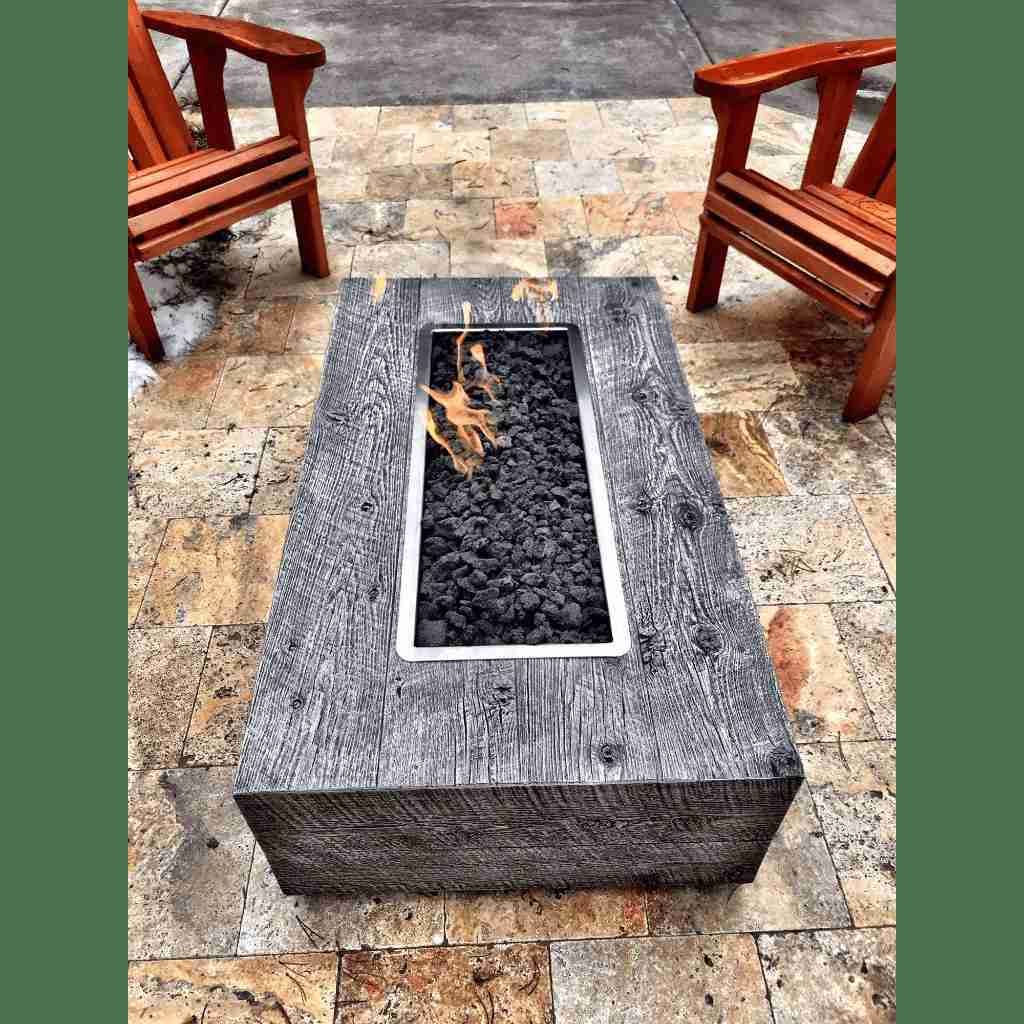 The Outdoor Plus 84 Coronado GFRC Wood Grain Concrete Rectangle Gas Fire Pit