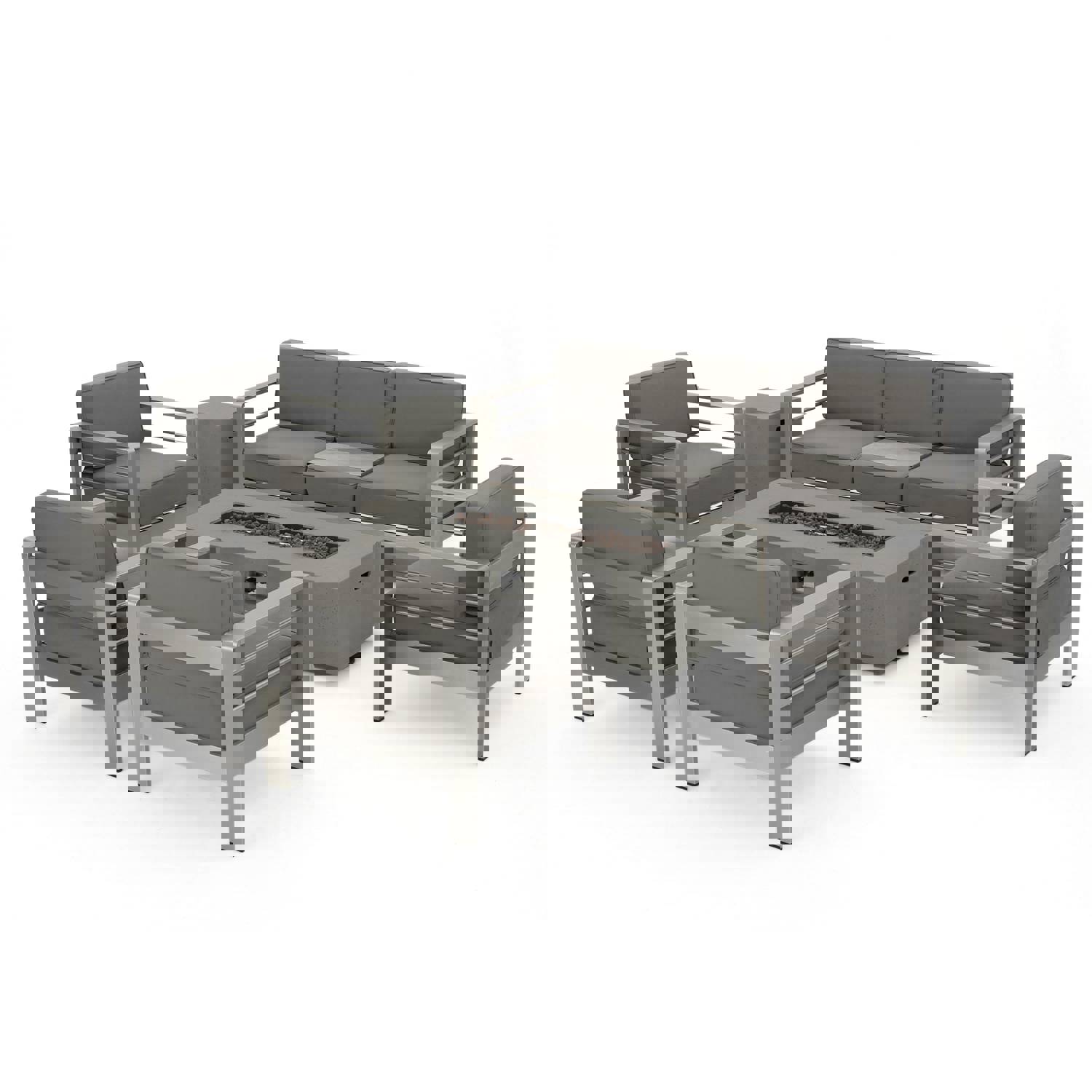 Coral Outdoor Aluminum 7 Seater Chat Set with Fire Pit