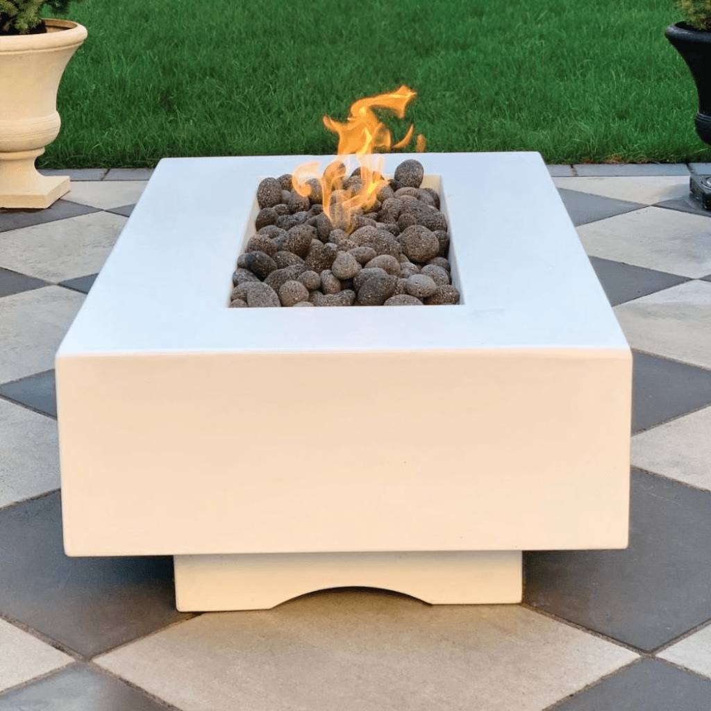The Outdoor Plus - Del Mar GFRC Concrete Rectangle Liquid Propane Fire Pit Table 48