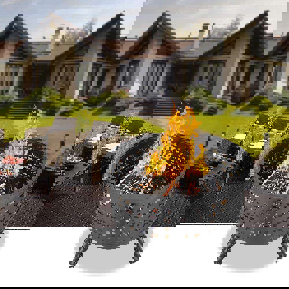 Winado 26 Inch Steel Round Fire Pit with Cover for Outdoor Patio Heating