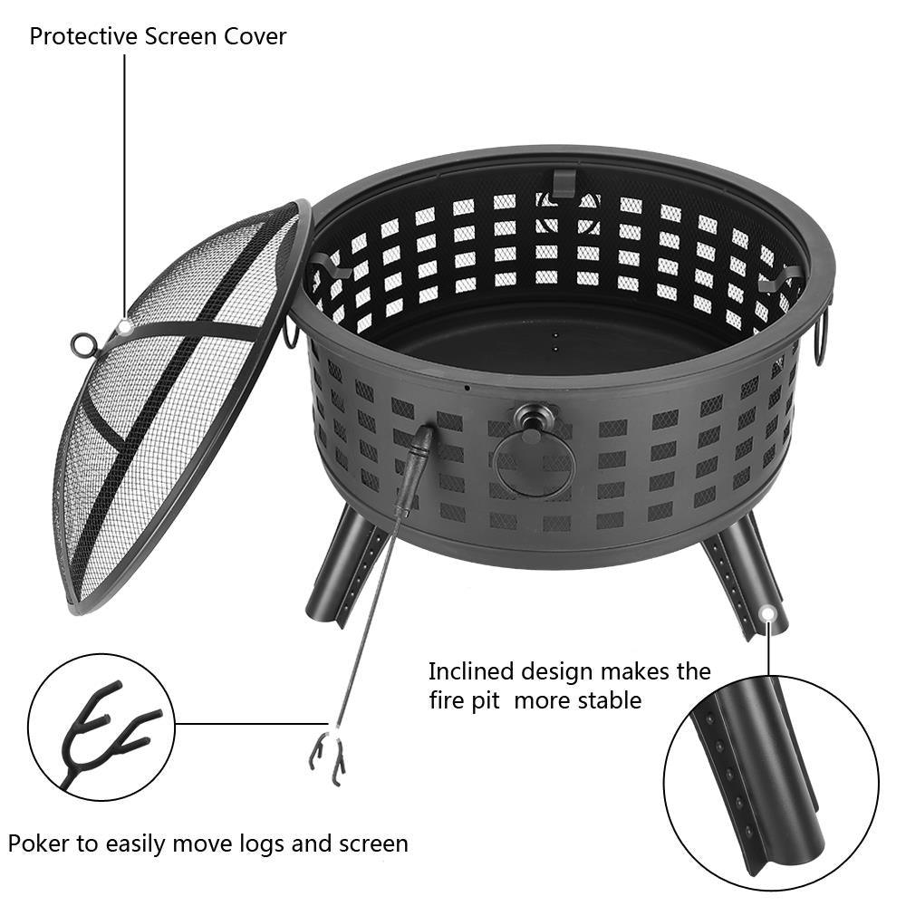 Winado 26 Inch Steel Round Fire Pit with Cover for Outdoor Patio Heating