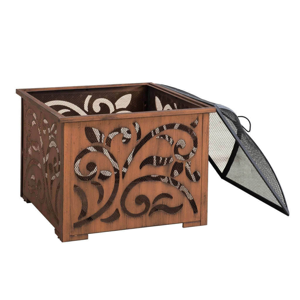 Sunjoy 26 in. Outdoor Fire Pit - Copper Steel Wood Burning Patio Fire Pit with Mesh Screen and Fire Poker