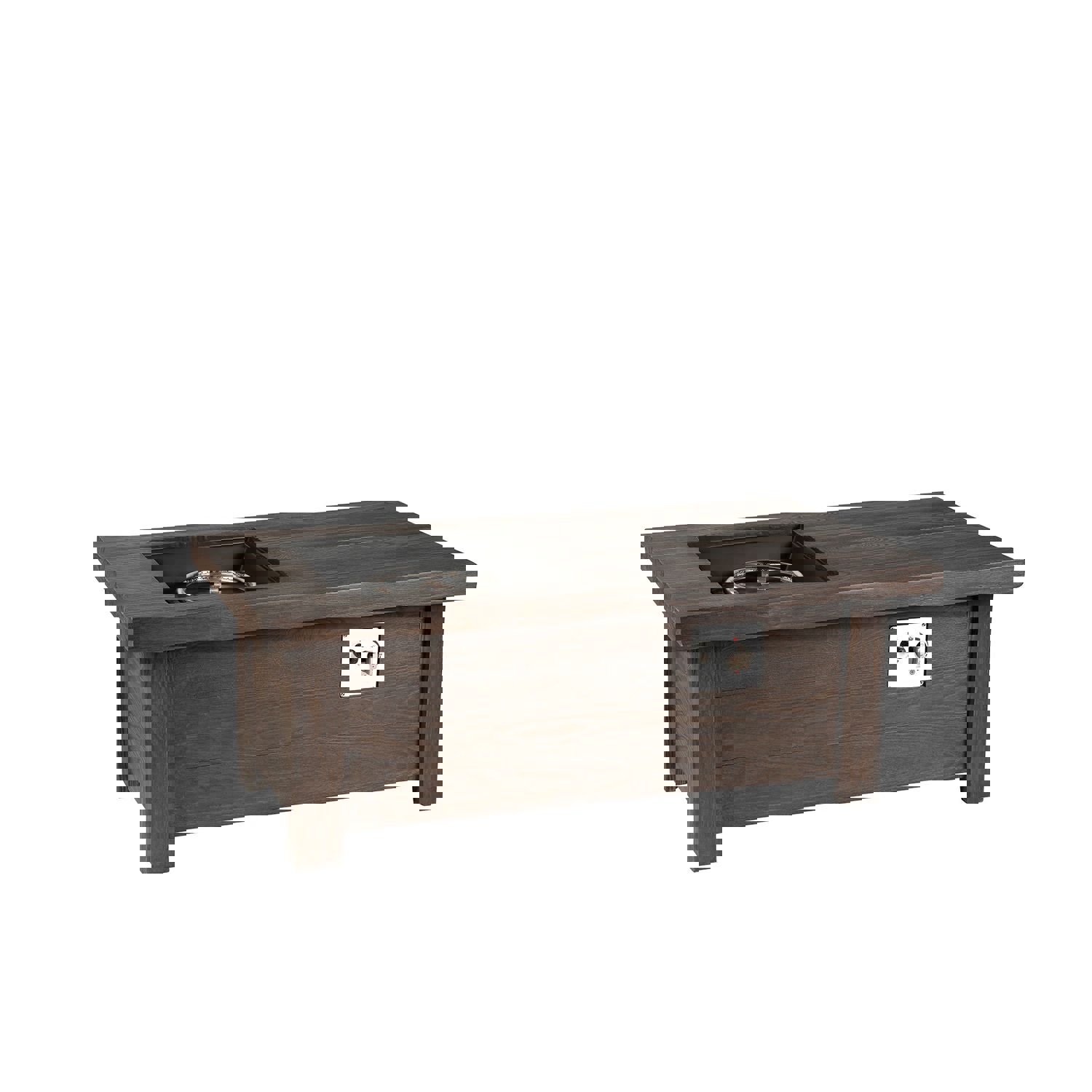 Lexora Melardo Outdoor Rectangular Wood Textured Gas Fire Pit Table with Round Burner Kit